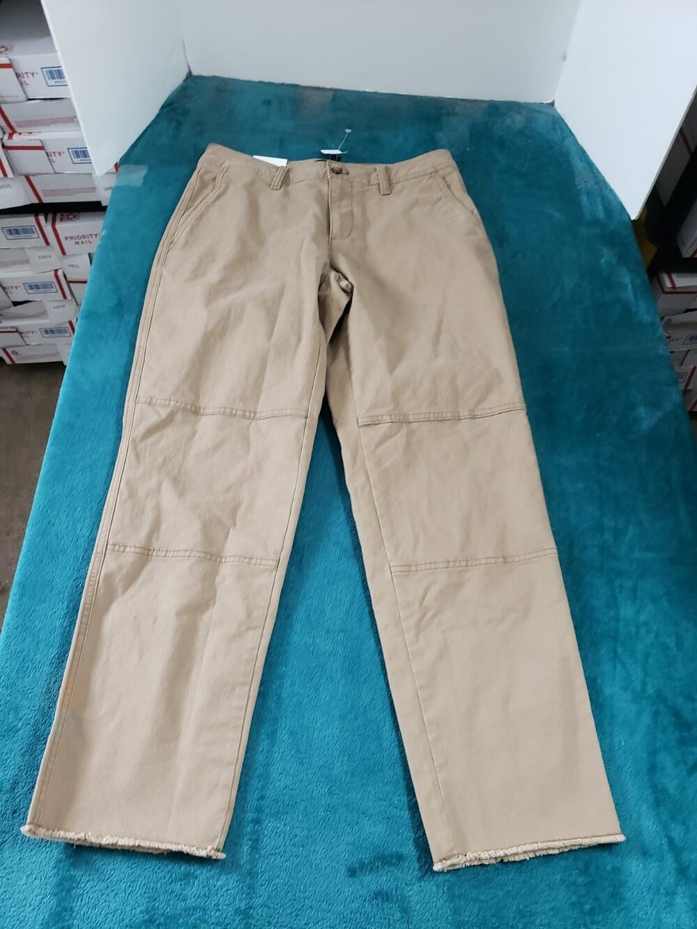 Banana Republic Pants Size 2 Womens Beige Mid Rise Slim Fray Hem Ankle Chino NWT